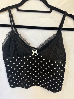 Princess Polly Black Lace & White Polka Dot Camisole